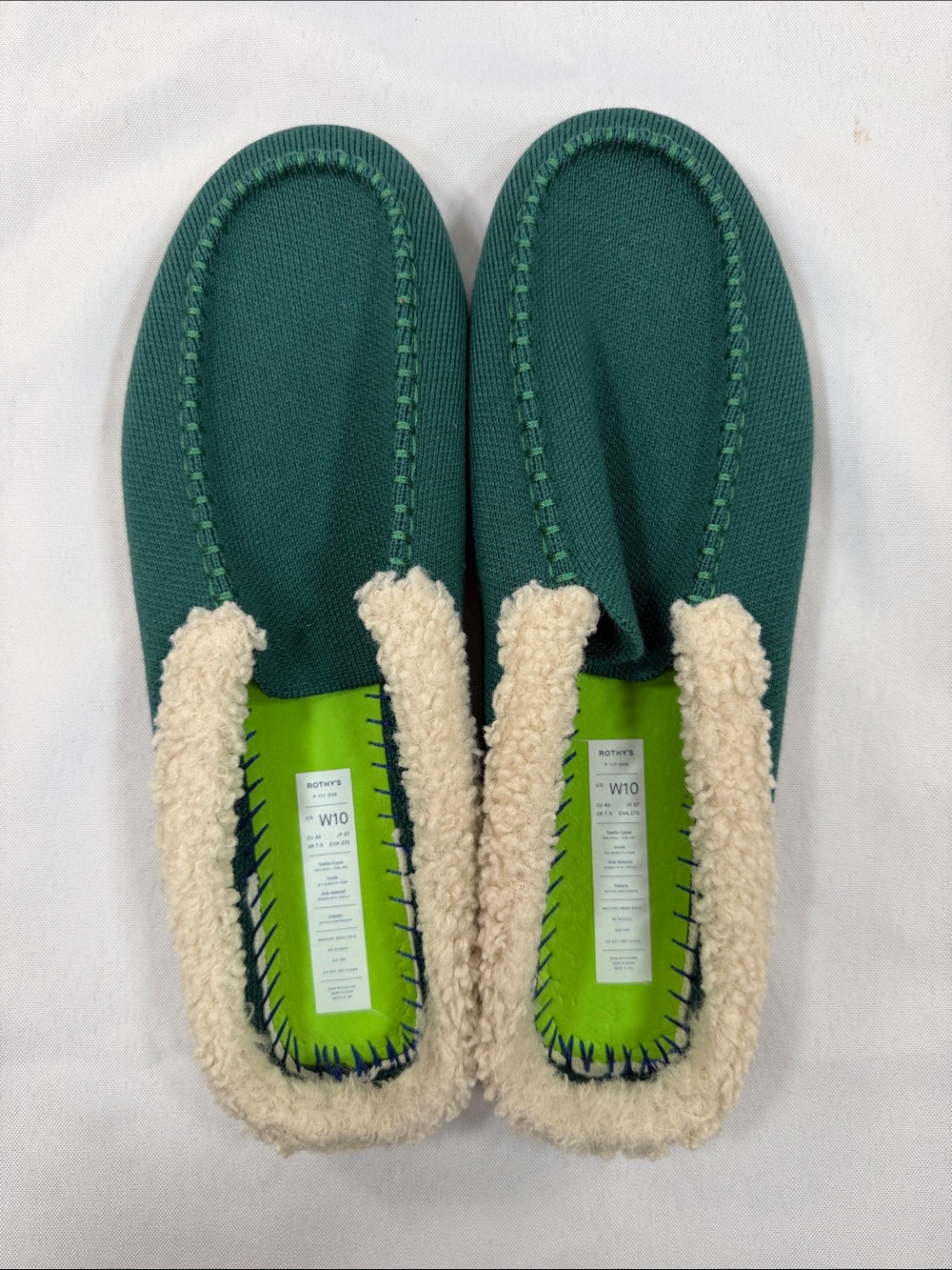 Rothy’s The Scuff Green Merino Wool Sherpa Slippers Women’s Size 10